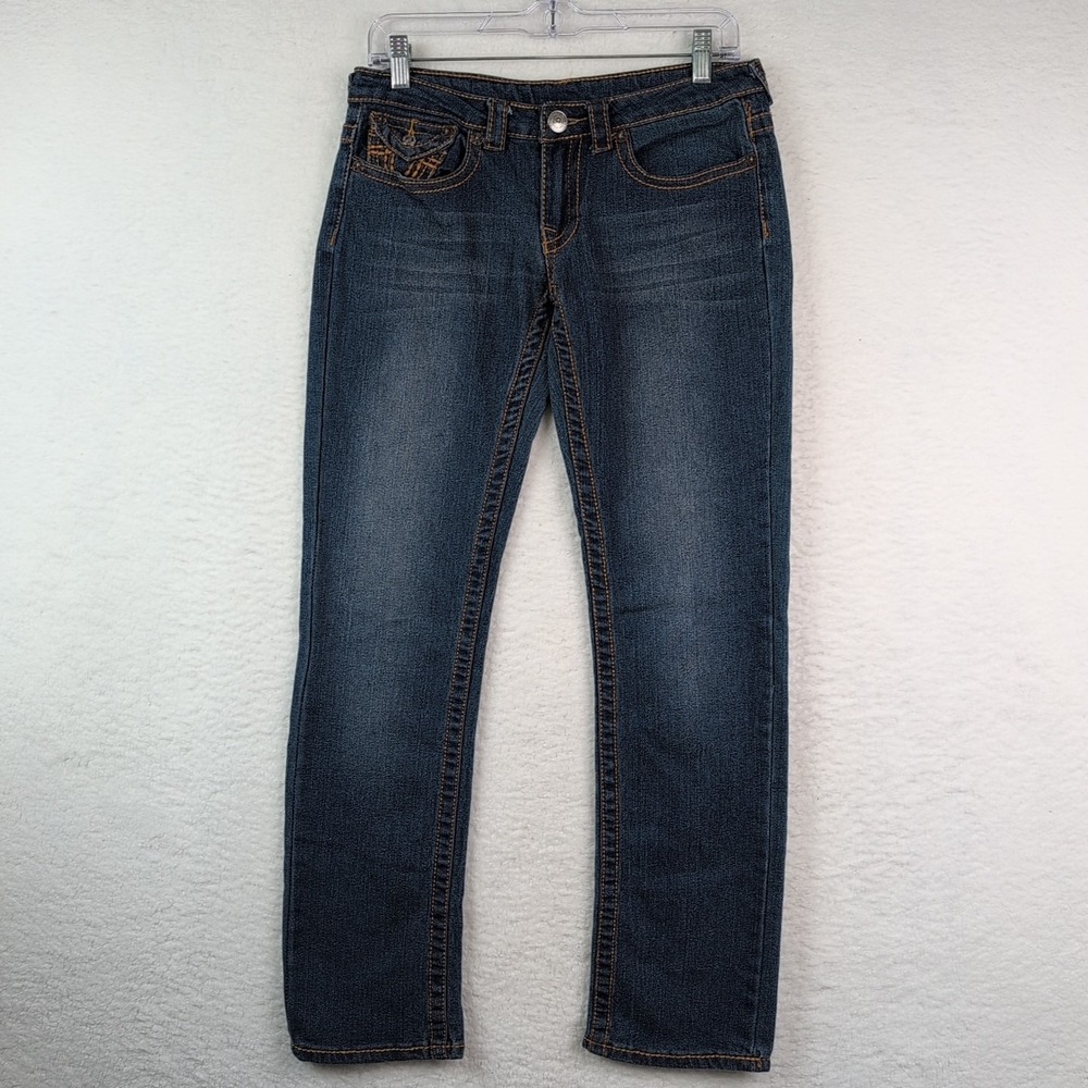 True Religion Jeans Sz 27 Joey‎ Straight Low Rise Flap Pockets Whiskered